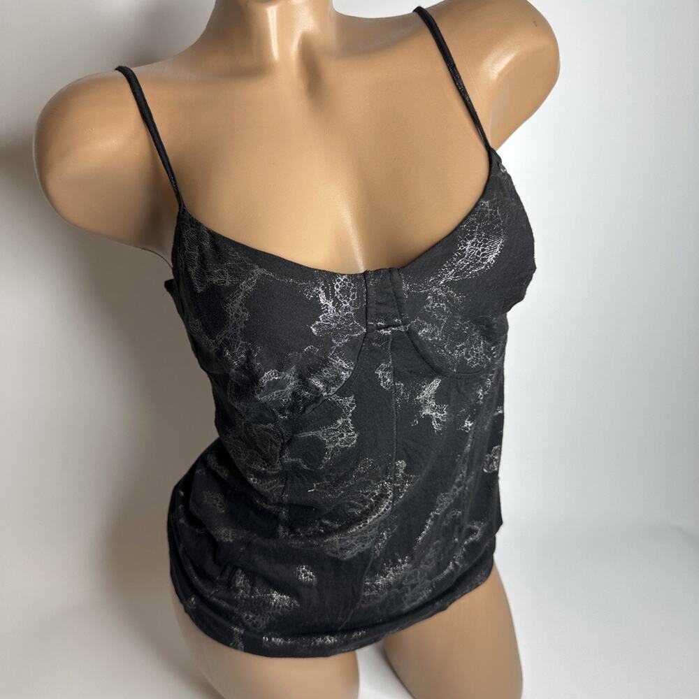 Vintage Guess Women's Black Metallic Bustier Cami Tank Top Medium 80's 90's Goth